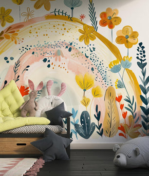 Papel para paredes Arcoiris con flores