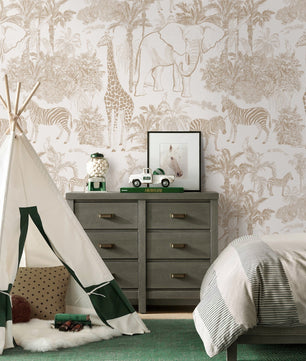 Papel para paredes con bocetos de animales safari vintage