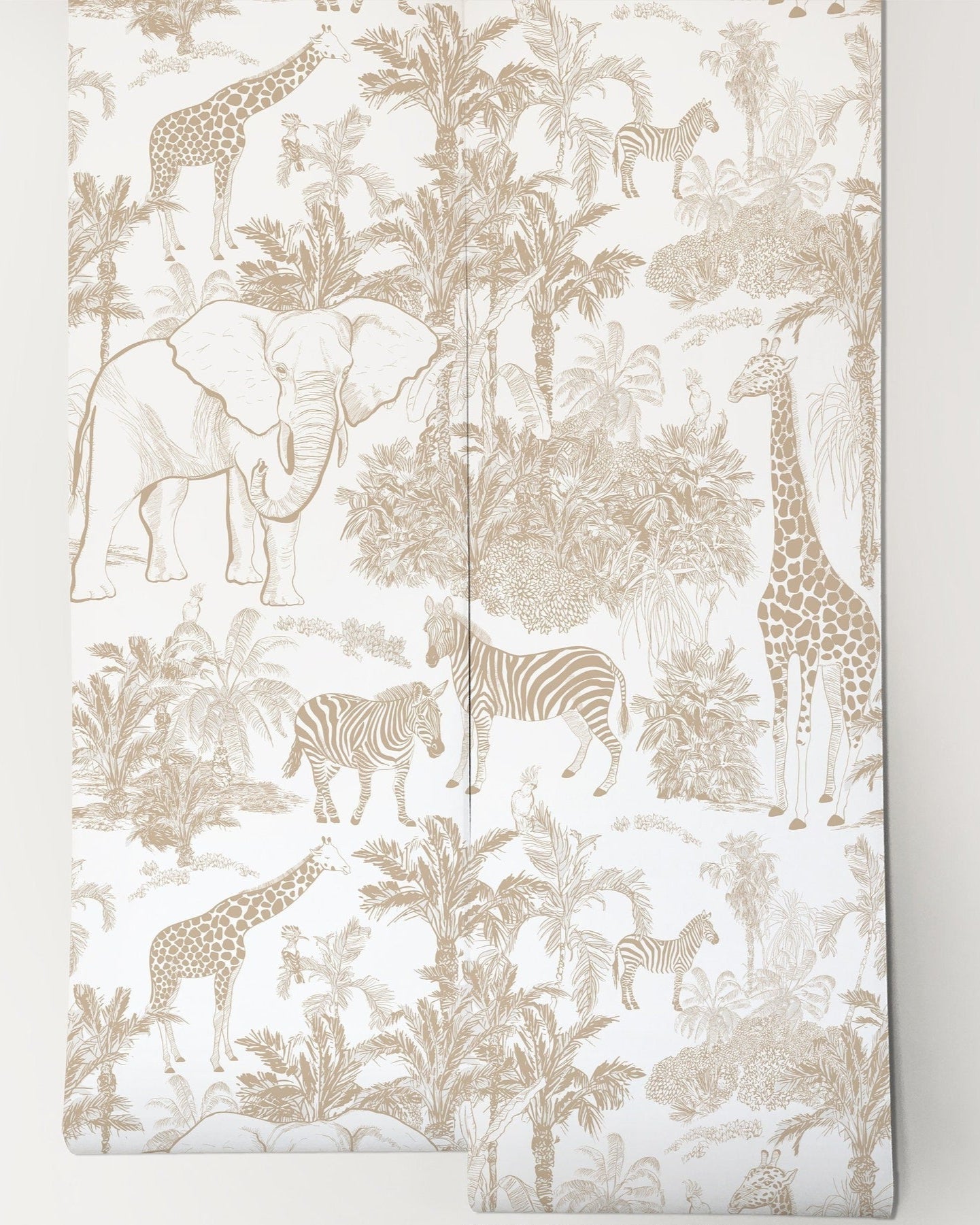 Papel para paredes con bocetos de animales safari vintage