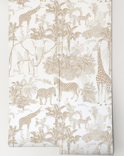 Papel para paredes con bocetos de animales safari vintage