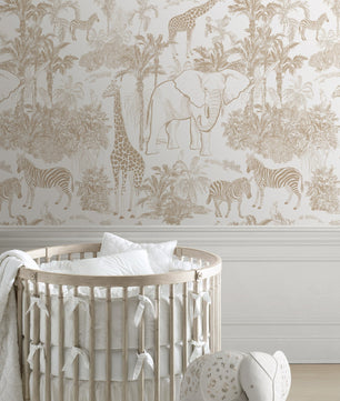 Papel para paredes con bocetos de animales safari vintage