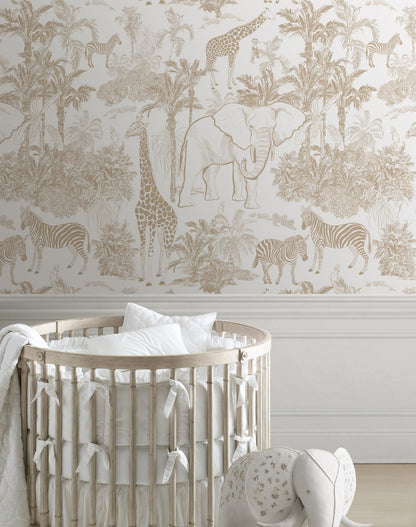 Papel para paredes con bocetos de animales safari vintage