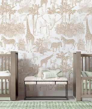 Papel para paredes con bocetos de animales safari vintage