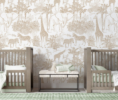 Papel para paredes con bocetos de animales safari vintage