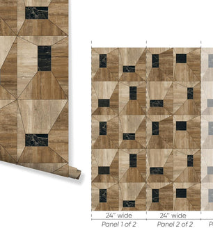 Papel para paredes Cuadros Madera con Marmol en el Centro