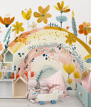 Papel para paredes Arcoiris con flores