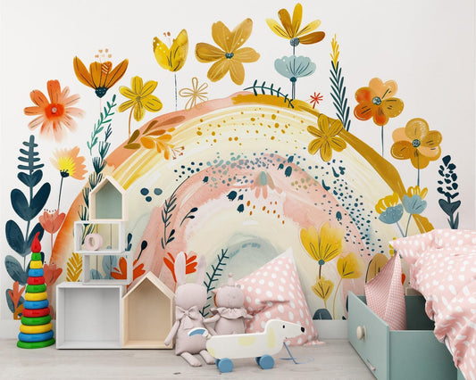 Papel para paredes Arcoiris con flores