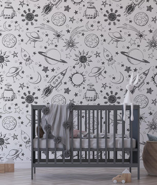 Papel para paredes astronauta Mosaico blanco y negro2