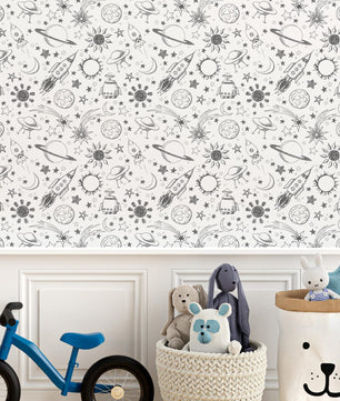 Papel para paredes astronauta Mosaico blanco y negro2