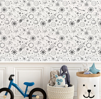 Papel para paredes astronauta Mosaico blanco y negro2