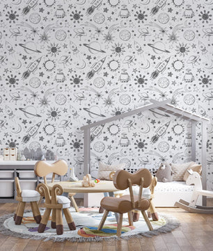 Papel para paredes astronauta Mosaico blanco y negro2