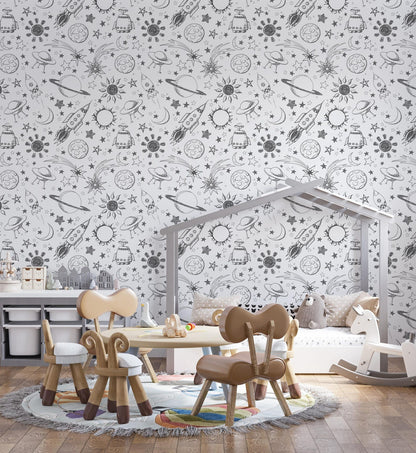 Papel para paredes astronauta Mosaico blanco y negro2