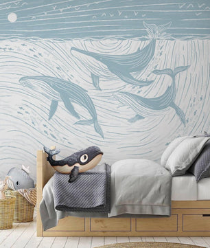 Papel para paredes ballenas acuarela pinceladas