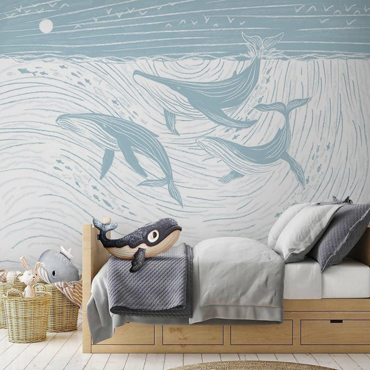 Papel para paredes ballenas acuarela pinceladas
