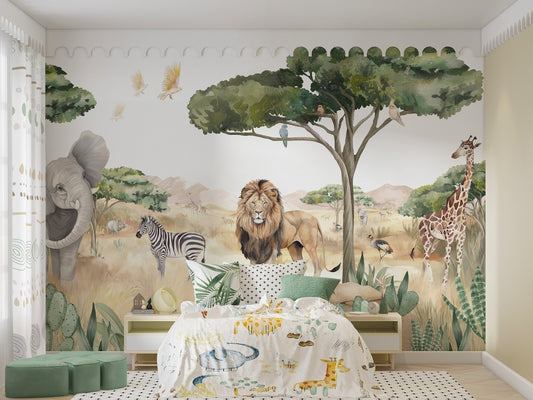 Papel para paredes Animales de safari nursery
