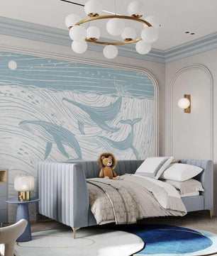 Papel para paredes ballenas acuarela pinceladas