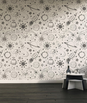 Papel para paredes astronauta Mosaico blanco y negro2