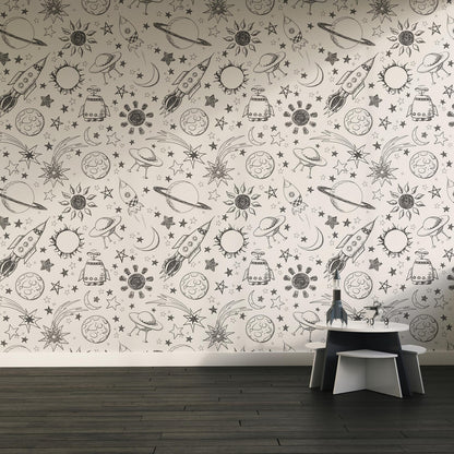 Papel para paredes astronauta Mosaico blanco y negro2