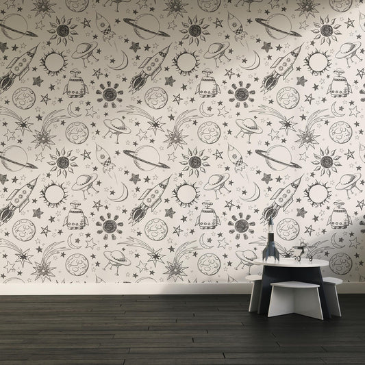 Papel para paredes astronauta Mosaico blanco y negro2