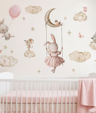 Coneja con animales en nube (0135)