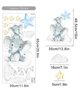 Vinilos decorativos Adhesivos infantiles de Pared Elefantes en nube con estrella