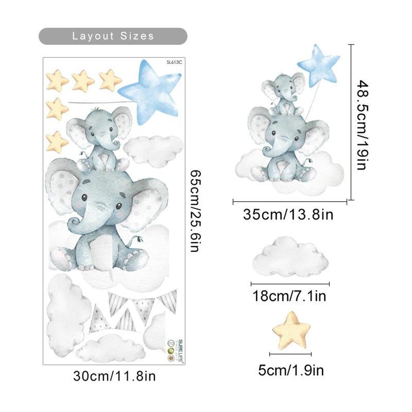 Vinilos decorativos Adhesivos infantiles de Pared Elefantes en nube con estrella