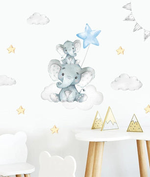 Vinilos decorativos Adhesivos infantiles de Pared Elefantes en nube con estrella