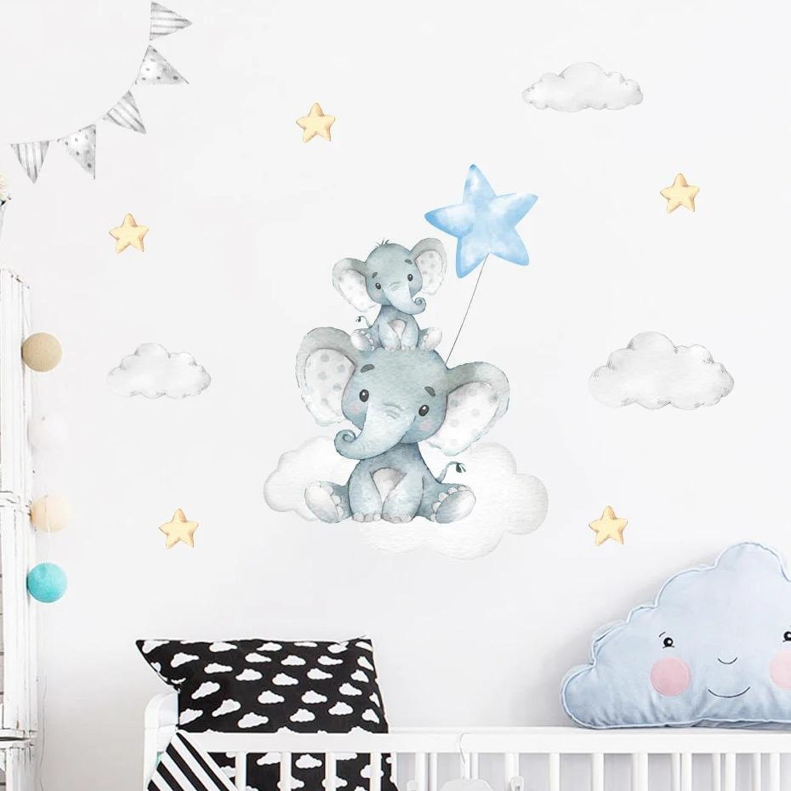 Vinilos decorativos Adhesivos infantiles de Pared Elefantes en nube con estrella