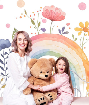 Papel para paredes Arcoiris con flores acuarela