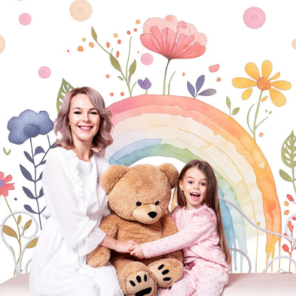 Papel para paredes Arcoiris con flores acuarela