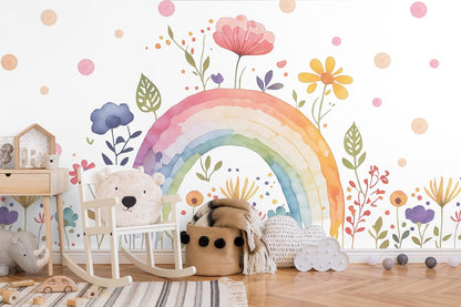 Papel para paredes Arcoiris con flores acuarela