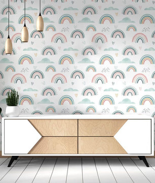 Papel para paredes mosaico Arcoiris verde menta