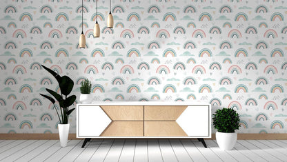 Papel para paredes mosaico Arcoiris verde menta