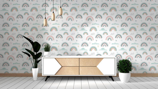 Papel para paredes mosaico Arcoiris verde menta