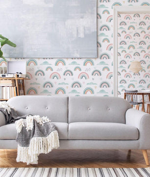 Papel para paredes mosaico Arcoiris verde menta