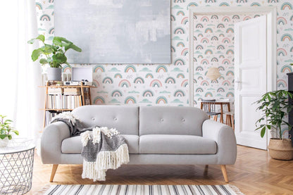 Papel para paredes mosaico Arcoiris verde menta