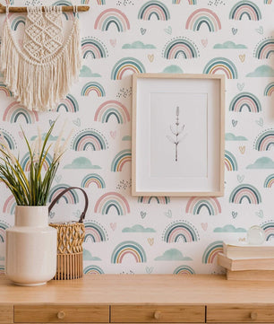 Papel para paredes mosaico Arcoiris verde menta