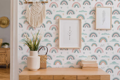 Papel para paredes mosaico Arcoiris verde menta