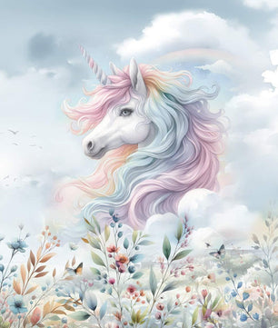 Papel para paredes Unicornio con flores