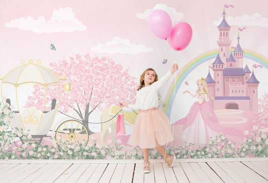 Papel para paredes Castillo Princesas y caballo