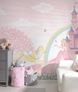 Papel para paredes Castillo Princesas y caballo