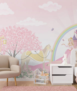 Papel para paredes Castillo Princesas y caballo