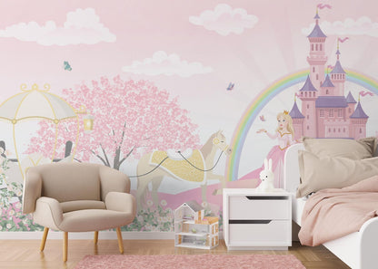 Papel para paredes Castillo Princesas y caballo