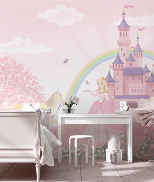 Papel para paredes Castillo Princesas y caballo