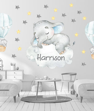 Vinilos decorativos Adhesivos infantiles de Pared Elefante Dormilon con globos aerostaticos