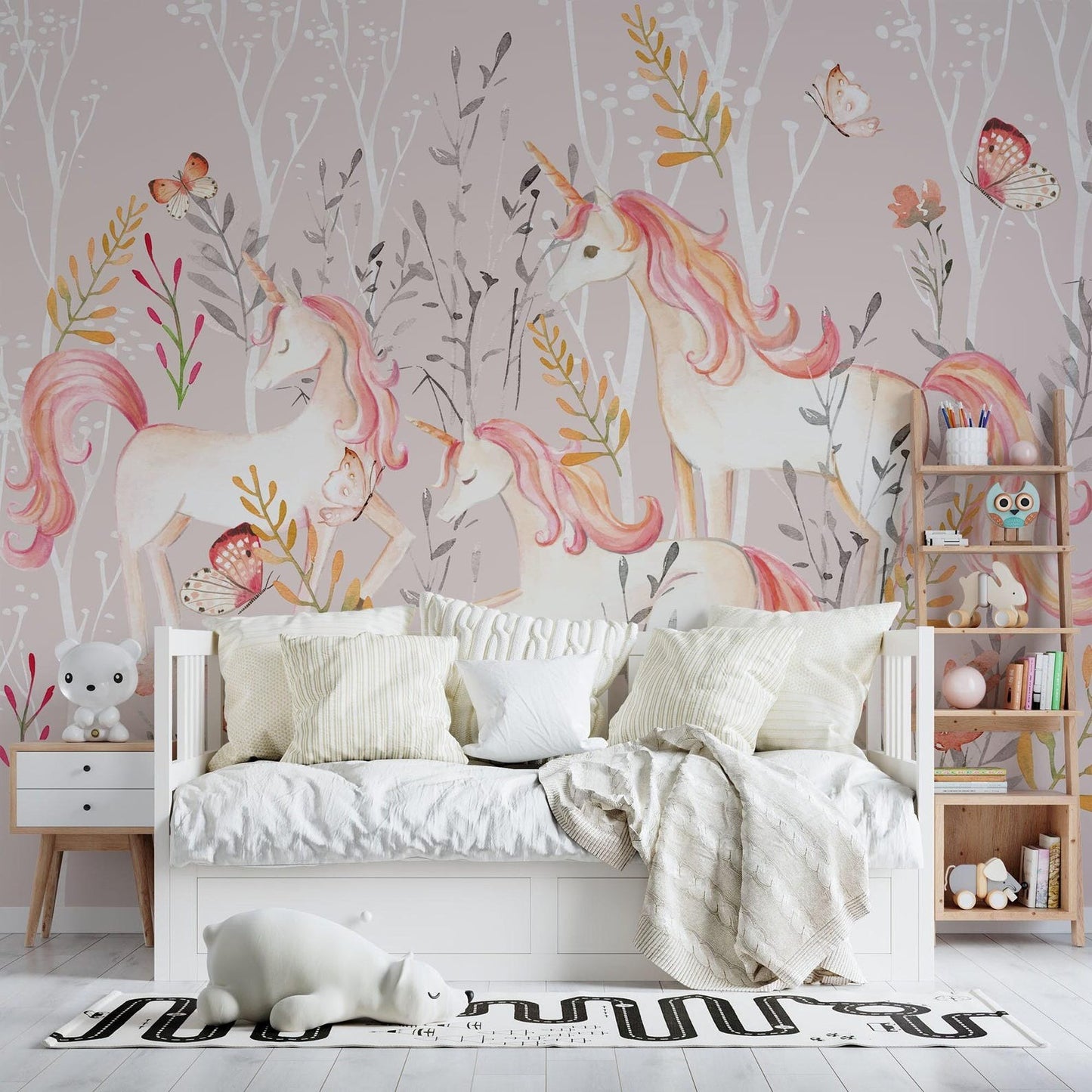 Papel para paredes Unicornio en el Bosque en Acuarela