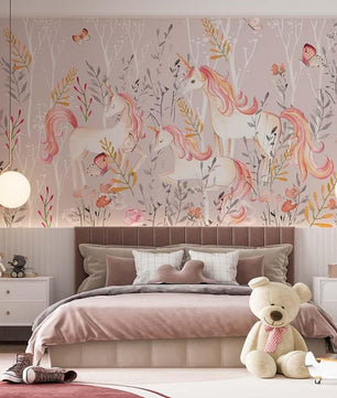 Papel para paredes Unicornio en el Bosque en Acuarela