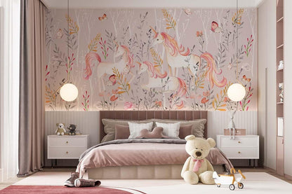Papel para paredes Unicornio en el Bosque en Acuarela