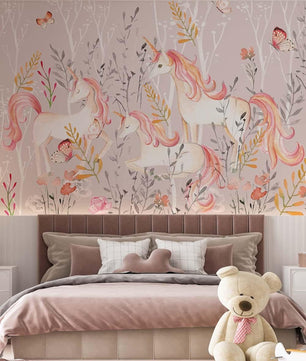 Papel para paredes Unicornio en el Bosque en Acuarela