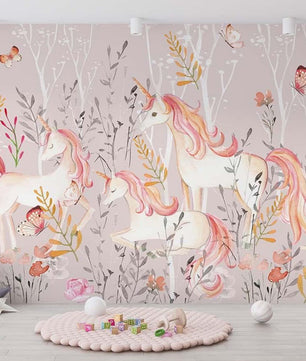 Papel para paredes Unicornio en el Bosque en Acuarela